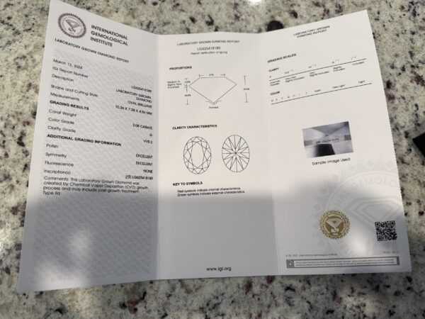 IGI 2.08 Carat G VVS2 Oval Lab Grown Loose Diamond - Image 2