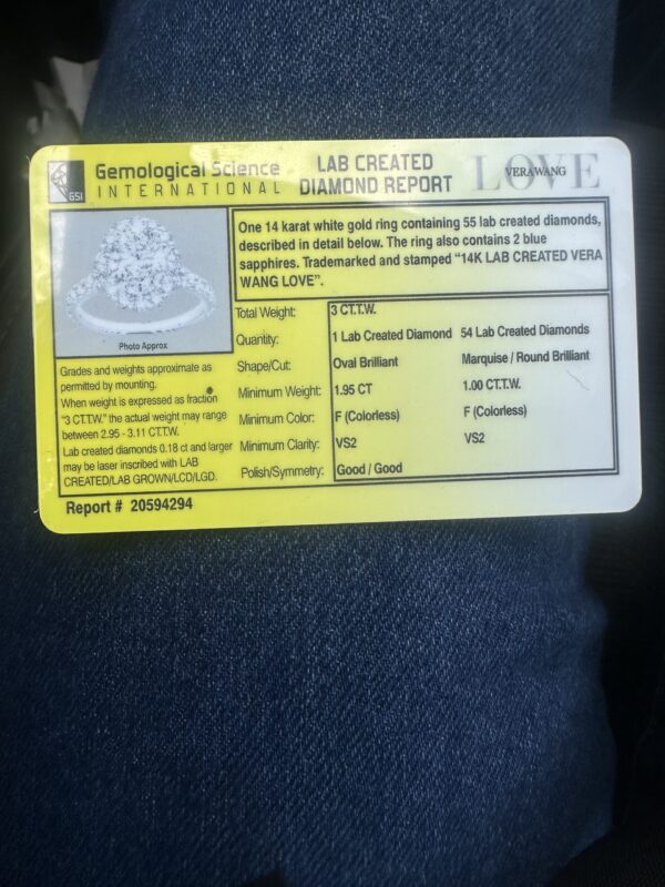 GSI 3 Carat F VS2 Oval Lab Grown Diamond Ring - Image 4