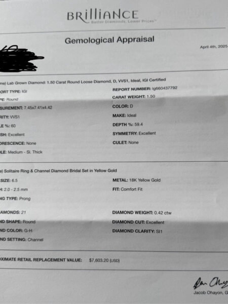 IGI 1.5 Carat D VVS1 Round Lab Grown Diamond Ring - Image 9