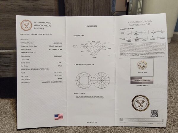 IGI 1.62 Carat I VS1 Heart Lab Grown Diamond Ring - Image 6