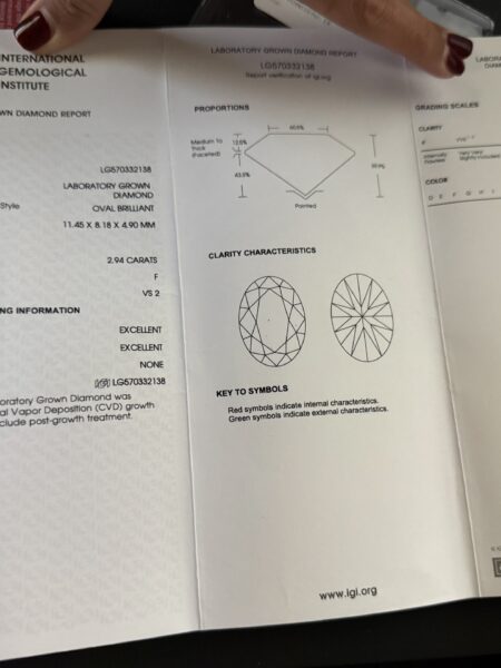 IGI 3 Carat F VS2 Oval Lab Grown Diamond Ring - Image 8