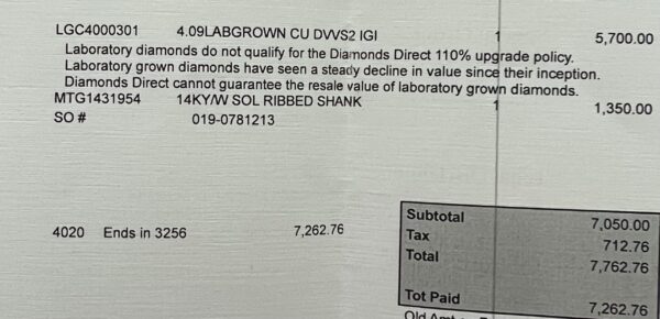 IGI 4.09 Carat D VVS2 Cushion Lab Grown Diamond Ring - Image 3