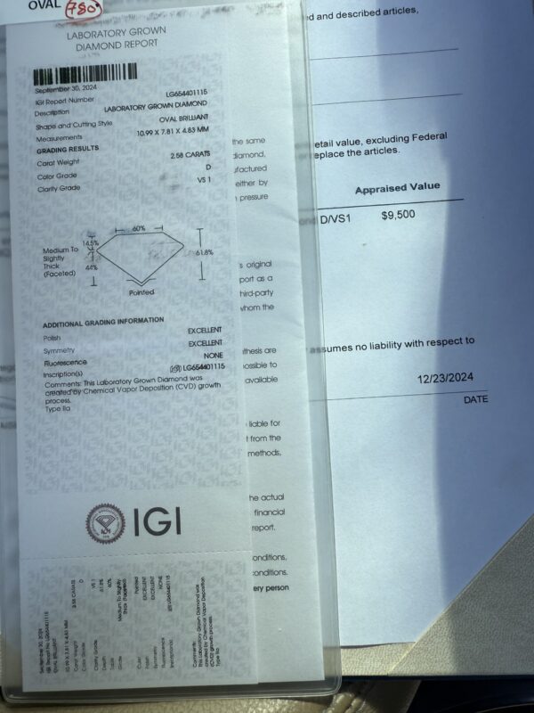IGI 2.58 Carat D VS1 Oval Lab Grown Diamond Ring - Image 5