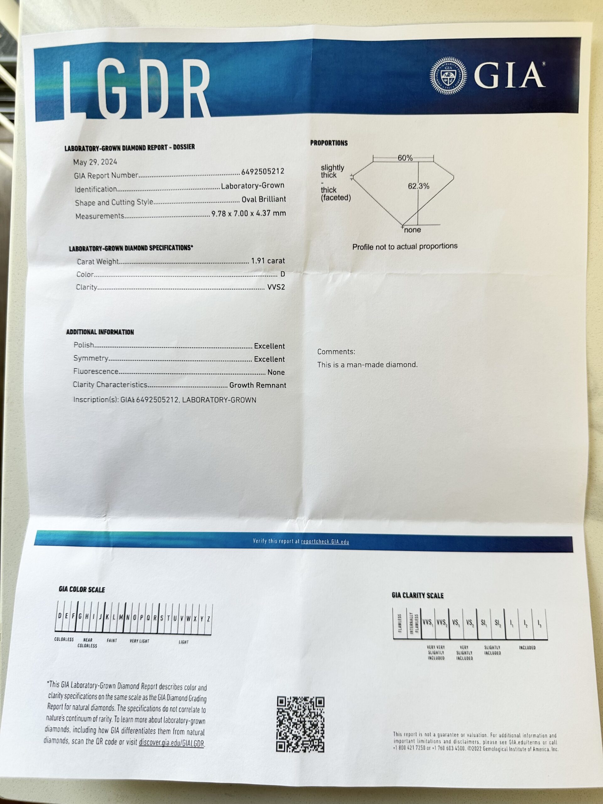 GSI 1.91 Carat D VVS2 Oval Lab Grown Diamond Ring - Image 7