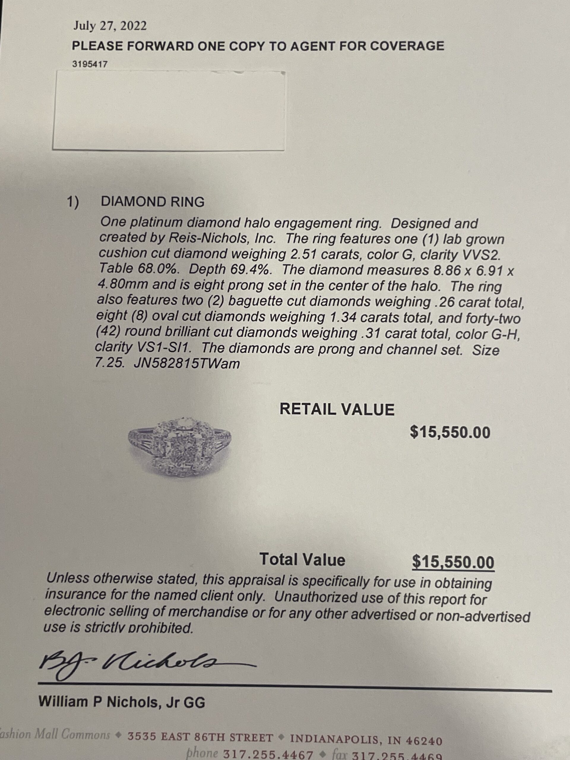 Not Sure/Unknown 2.51 Carat G VVS2 Cushion Lab Grown Diamond Ring - Image 3