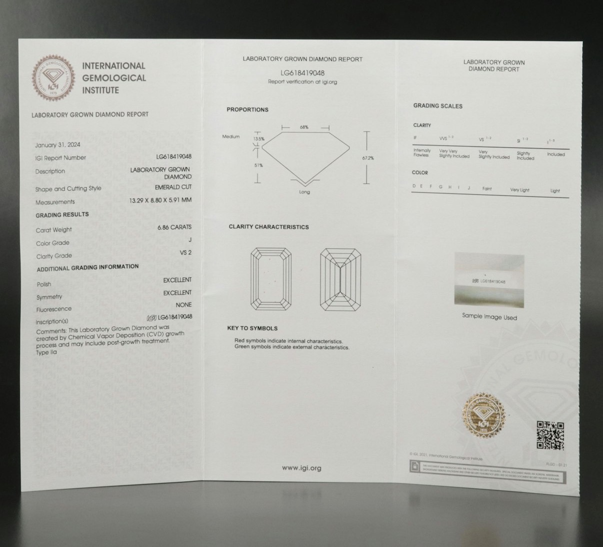 IGI 6.86 Carat J VS2 Emerald Lab Grown Diamond Loose Diamond - Image 2