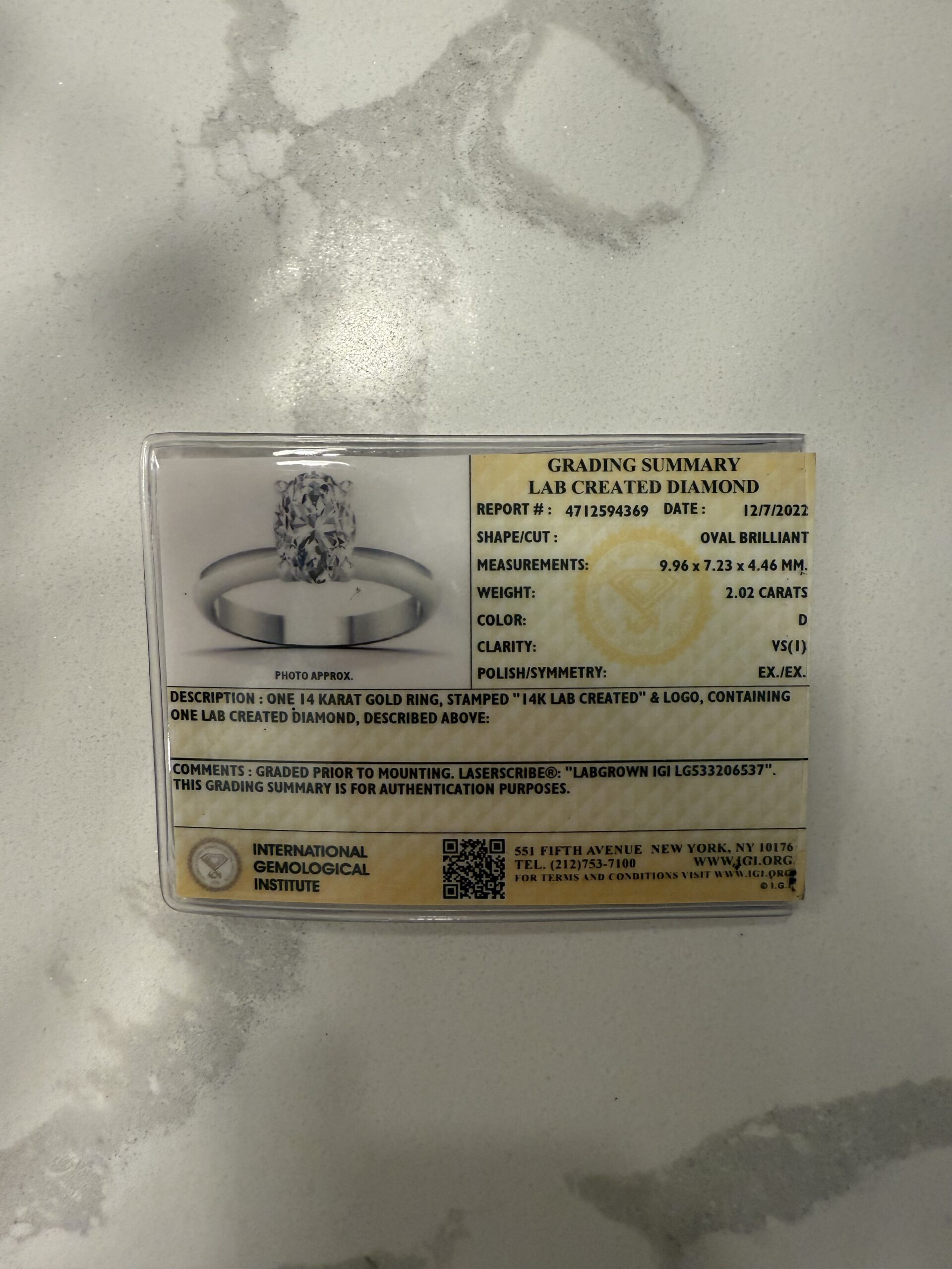 IGI 2.02 Carat D VS1 Oval Lab Grown Diamond Ring - Image 7