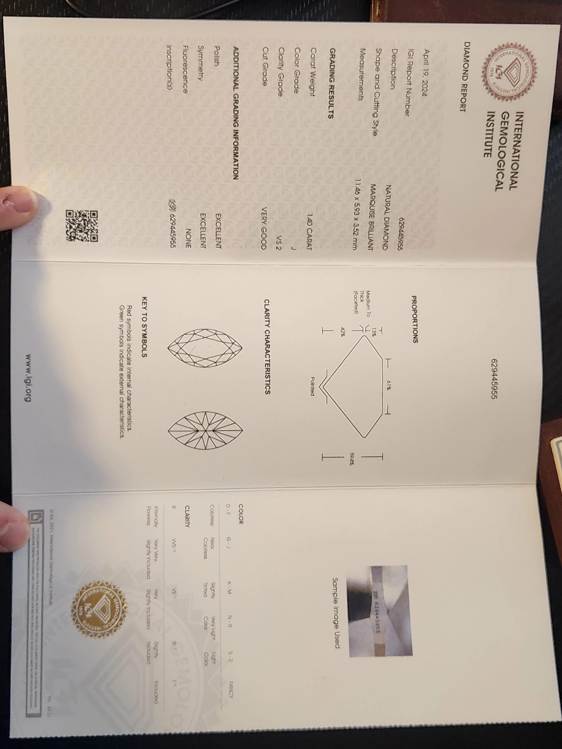 IGI 1.4 Carat J VS2 Marquise Natural Diamond Diamond Ring - Image 2