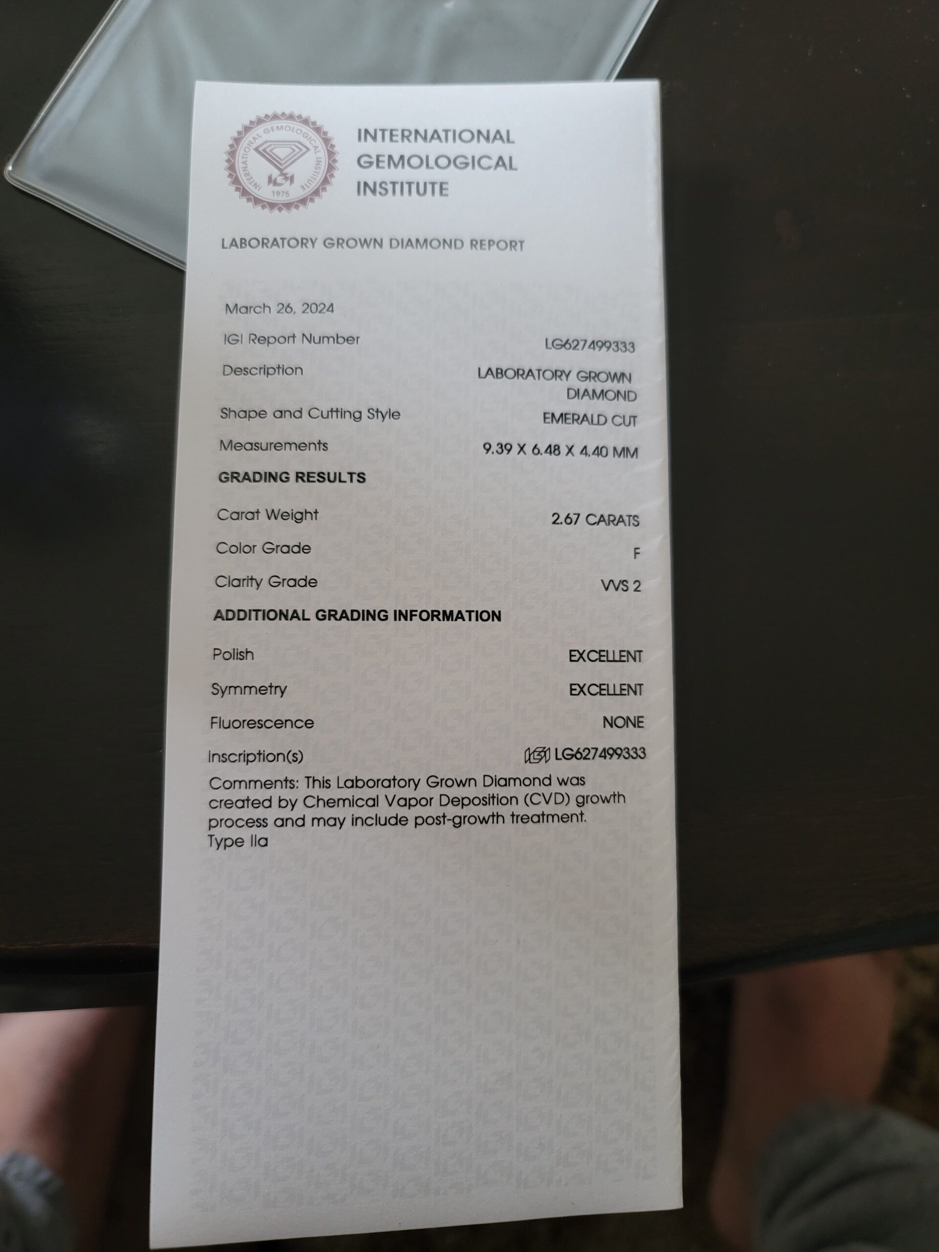 Not Sure/Unknown 2.67 Carat F VVS2 Emerald Lab Grown Diamond Ring - Image 3