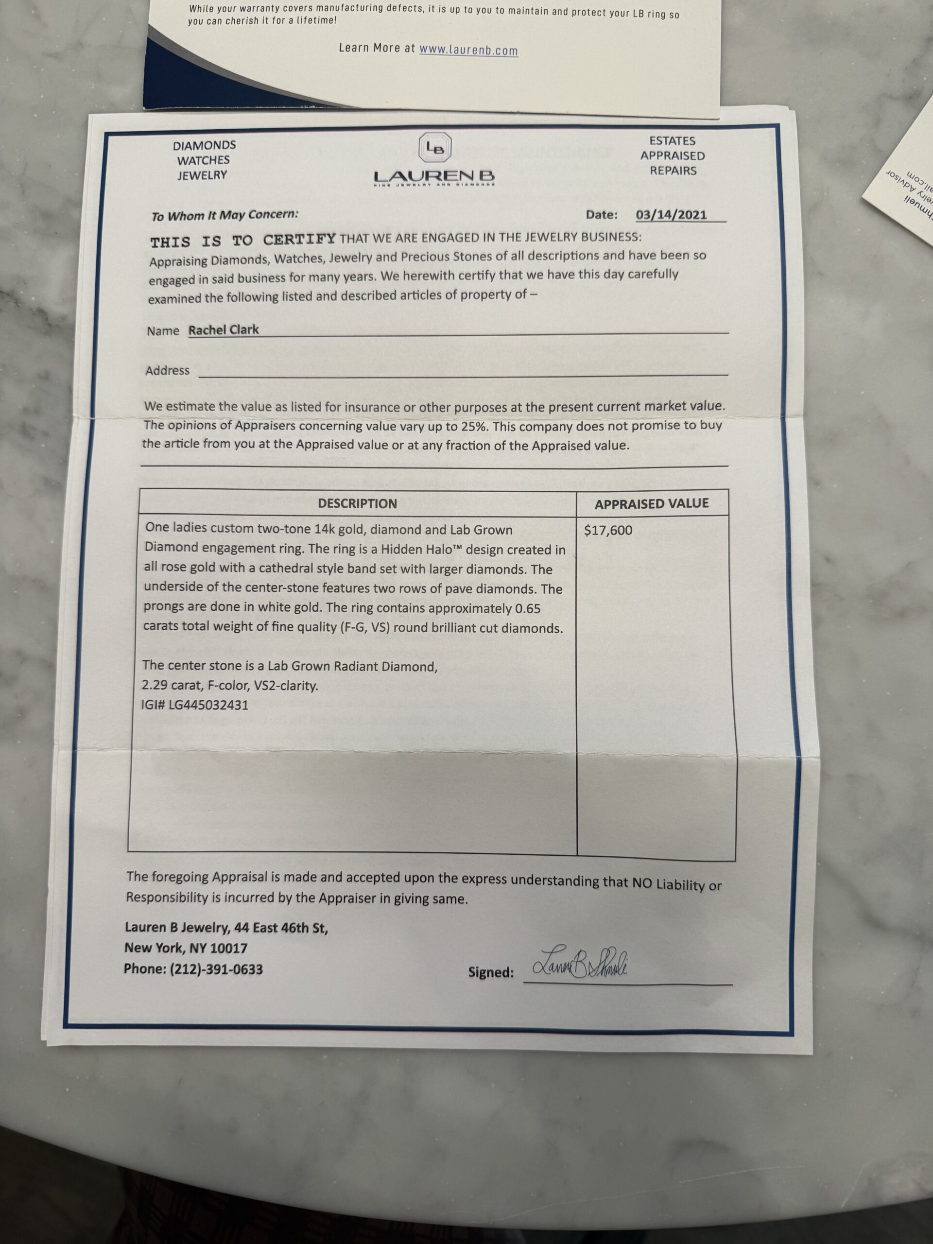 IGI 2.29 Carat F VS2 Radiant Lab Grown Diamond Ring - Image 7