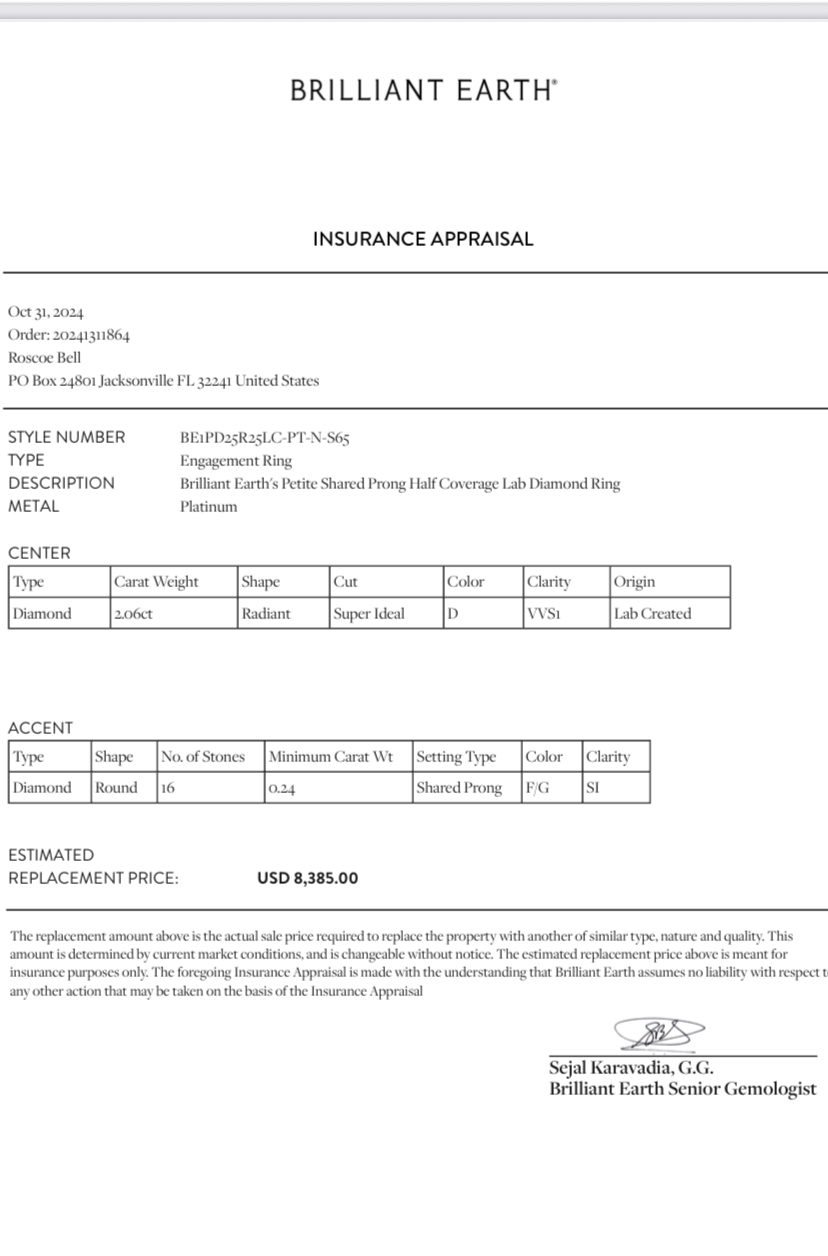 Not Sure/Unknown 2.06 Carat D VVS1 Radiant Lab Grown Diamond Ring - Image 6