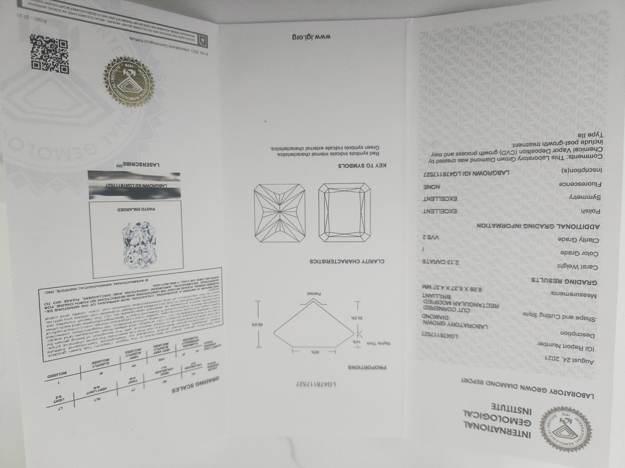 IGI 2.13 Carat I VVS2 Radiant Lab Grown Diamond Loose Diamond - Image 4