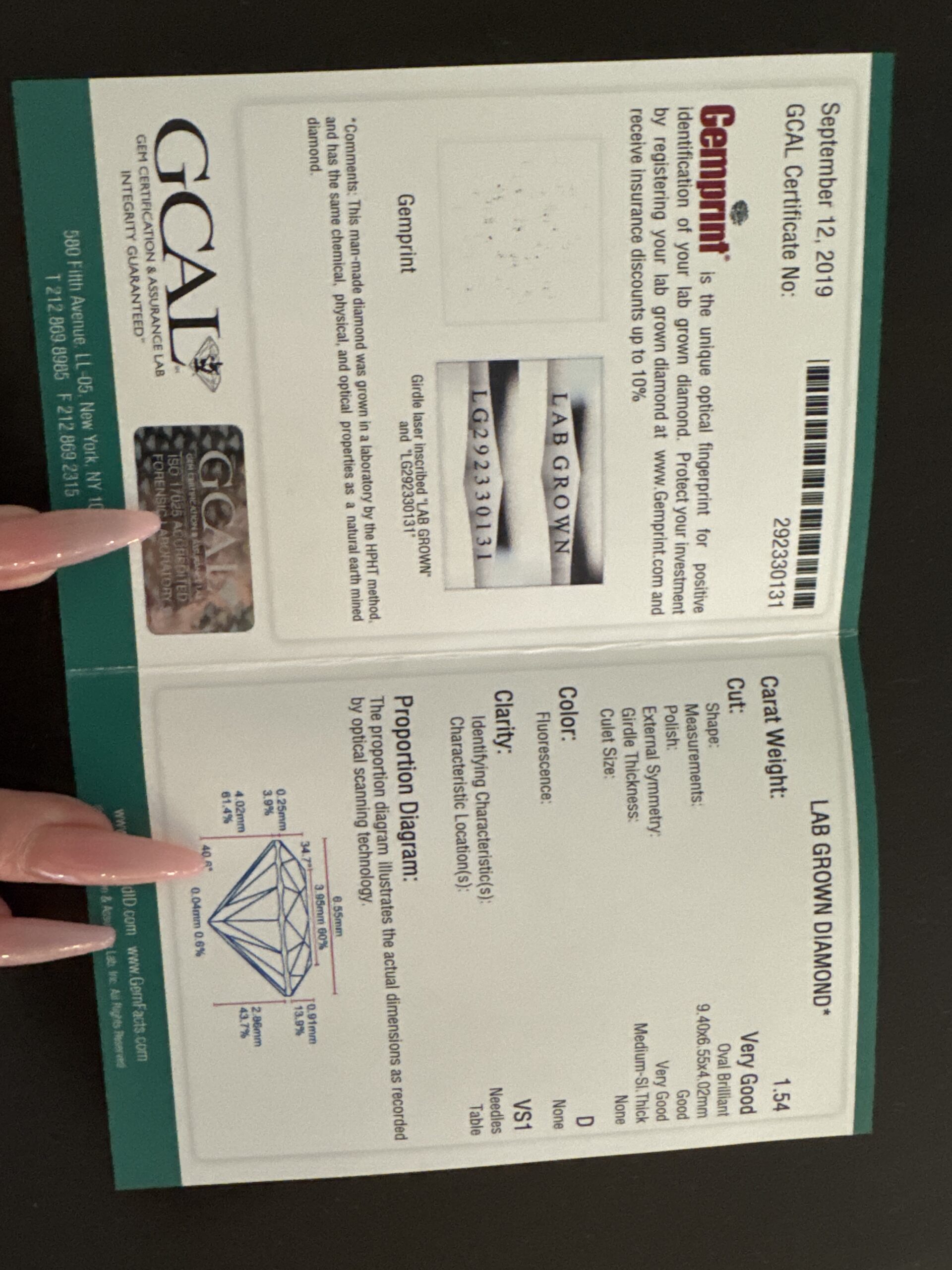 GCAL 1.54 Carat D VS1 Oval Lab Grown Diamond Ring - Image 5