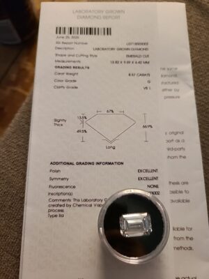 IGI 8.57 Carat G VS1 Emerald Lab Grown Diamond Loose Diamond