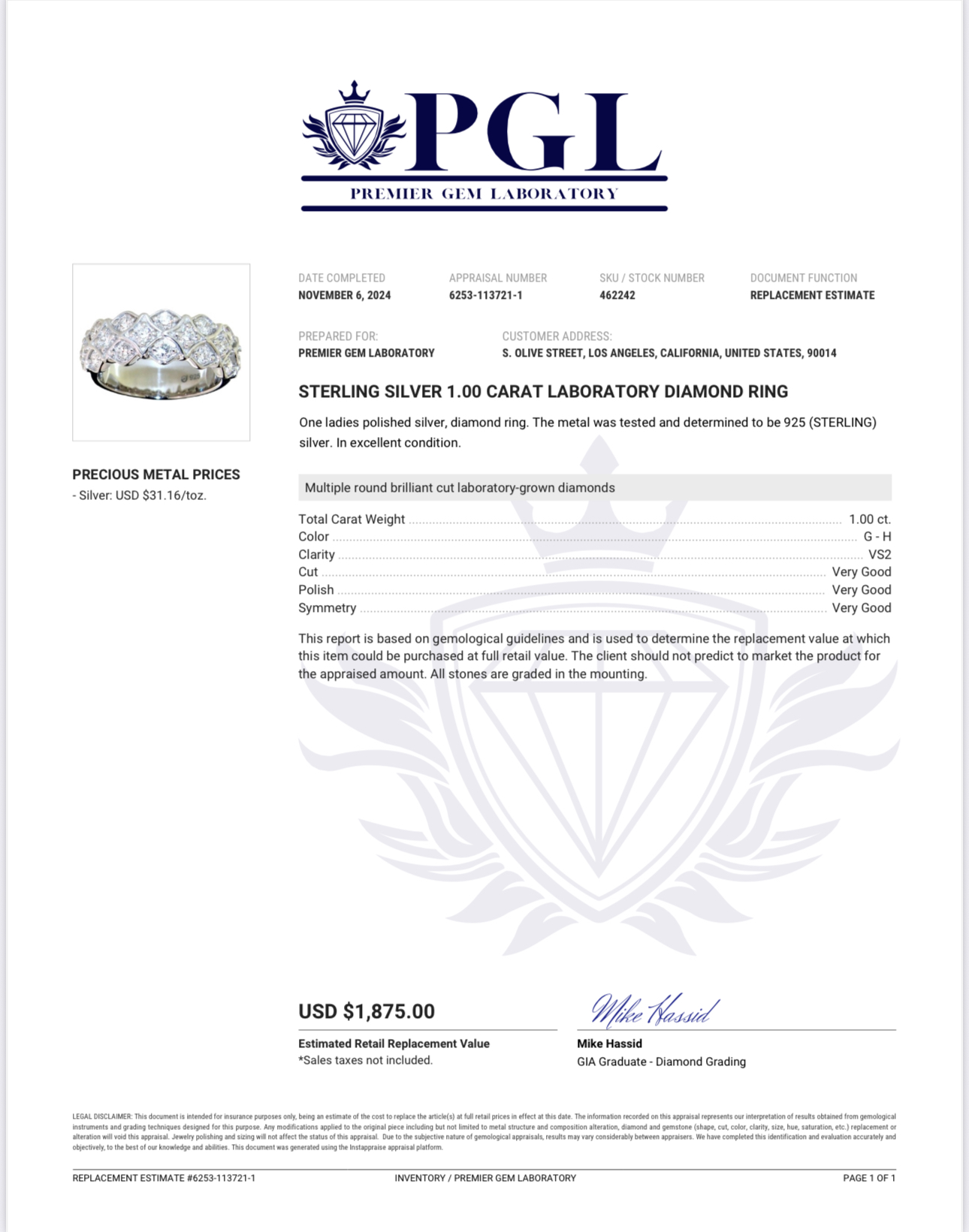 Not Sure/Unknown 1.00 VS2 G Marquise Lab Grown Diamond Ring - Image 5