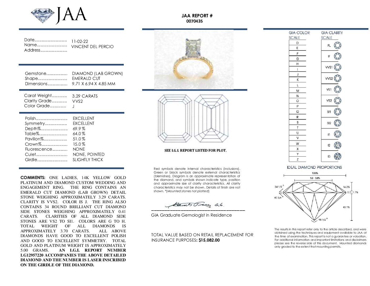 IGI 3.29 Carat J VVS2 Emerald Lab Grown Diamond Ring - Image 5
