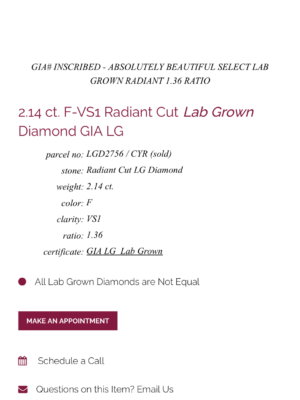 Not Sure/Unknown 2.14 Carat F VS1 Radiant Lab Grown Diamond Ring