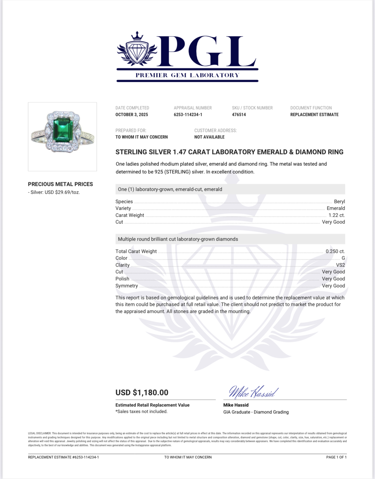 IGI 1.2 Carat F VVS2 Princess Lab Grown Diamond Loose Diamond - Image 3