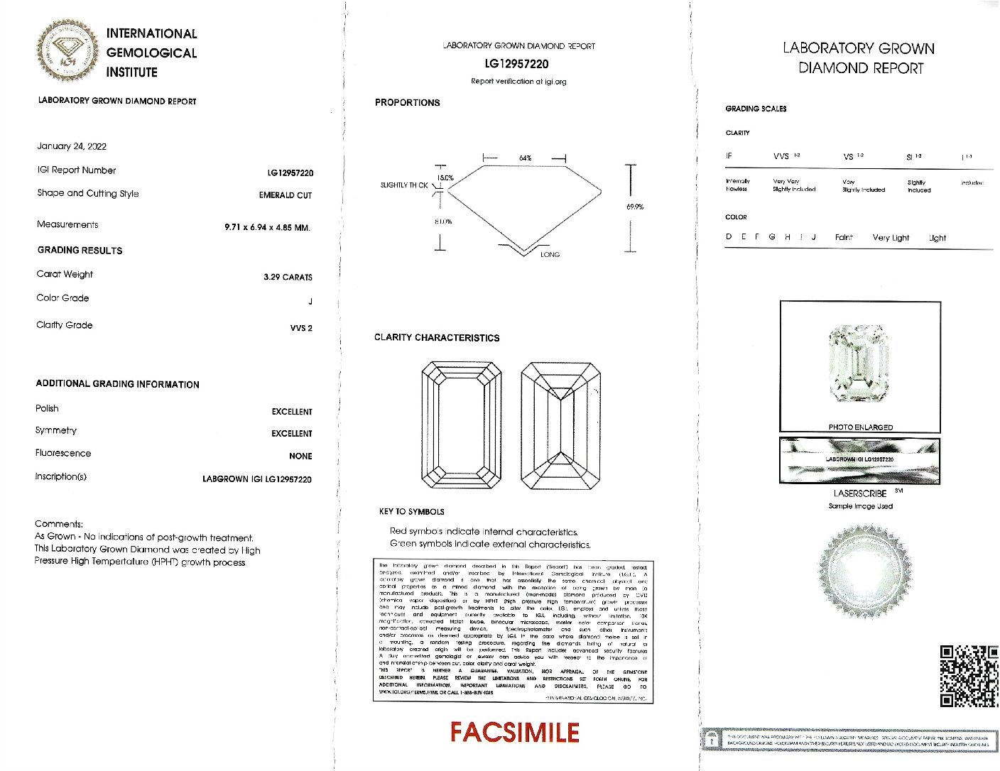 IGI 3.29 Carat J VVS2 Emerald Lab Grown Diamond Ring - Image 6