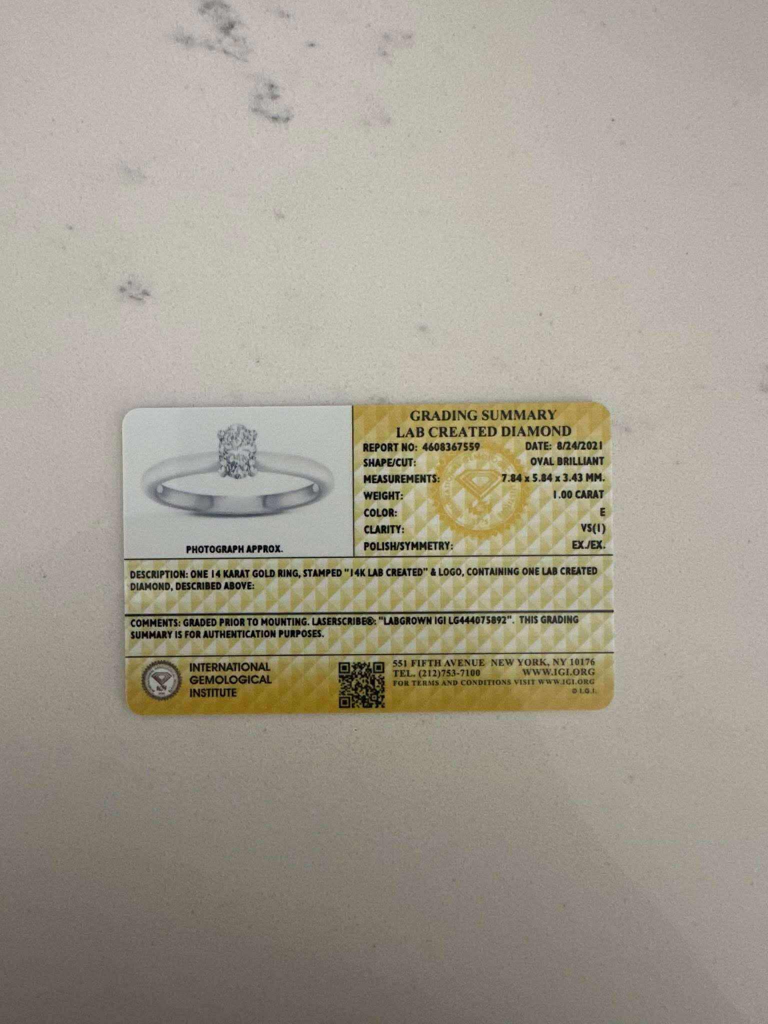 Not Sure/Unknown 1 Carat E VS1 Oval Lab Grown Diamond Ring - Image 4