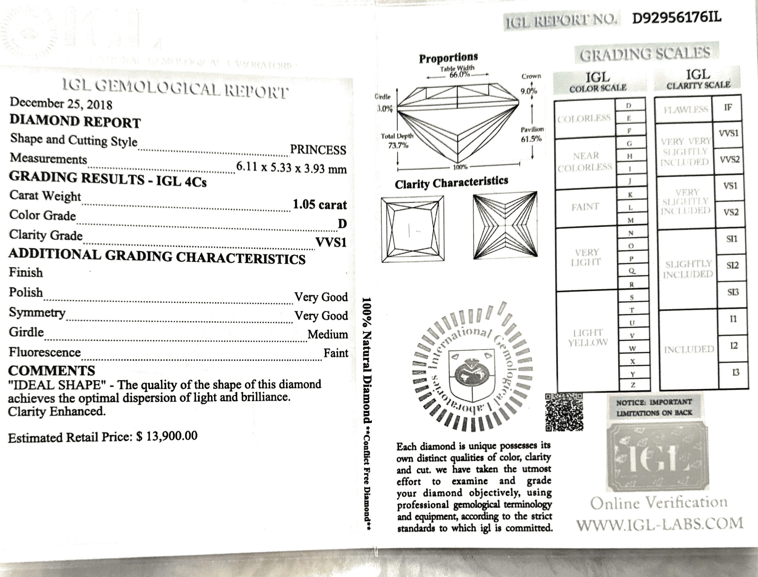 Not Sure/Unknown 1.05 Carat D VVS1 Princess Lab Grown Diamond Loose Diamond - Image 7