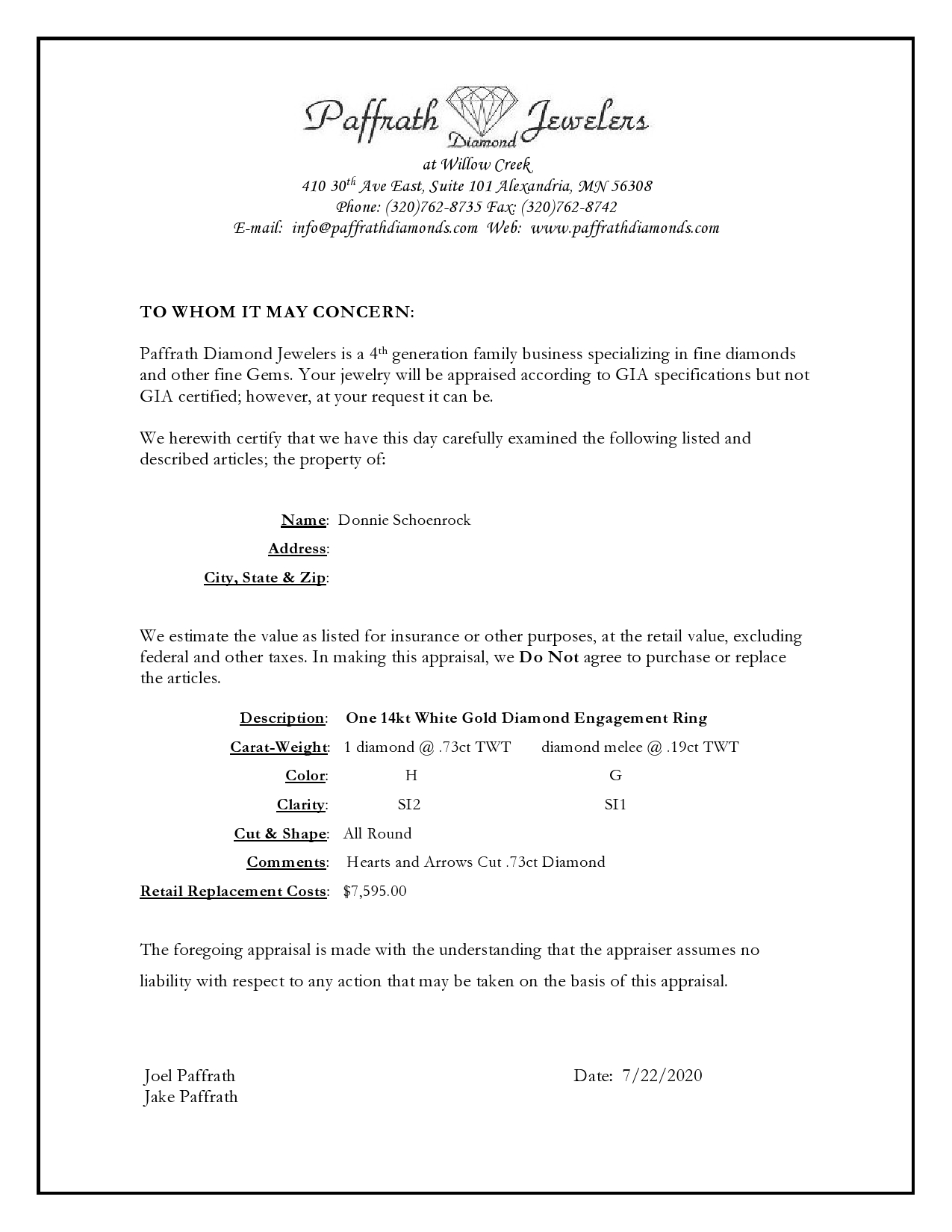 Not Sure/Unknown 0.73 Carat H SI2 Round Natural Diamond Diamond Ring - Image 2