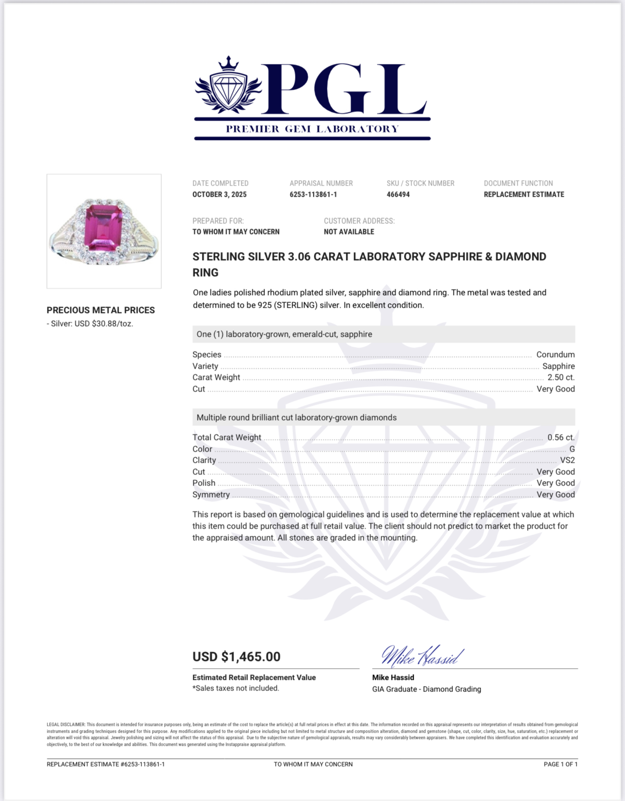 Not Sure/Unknown 3.06 Carat VS2 G Emerald Lab Grown Diamond Ring - Image 3
