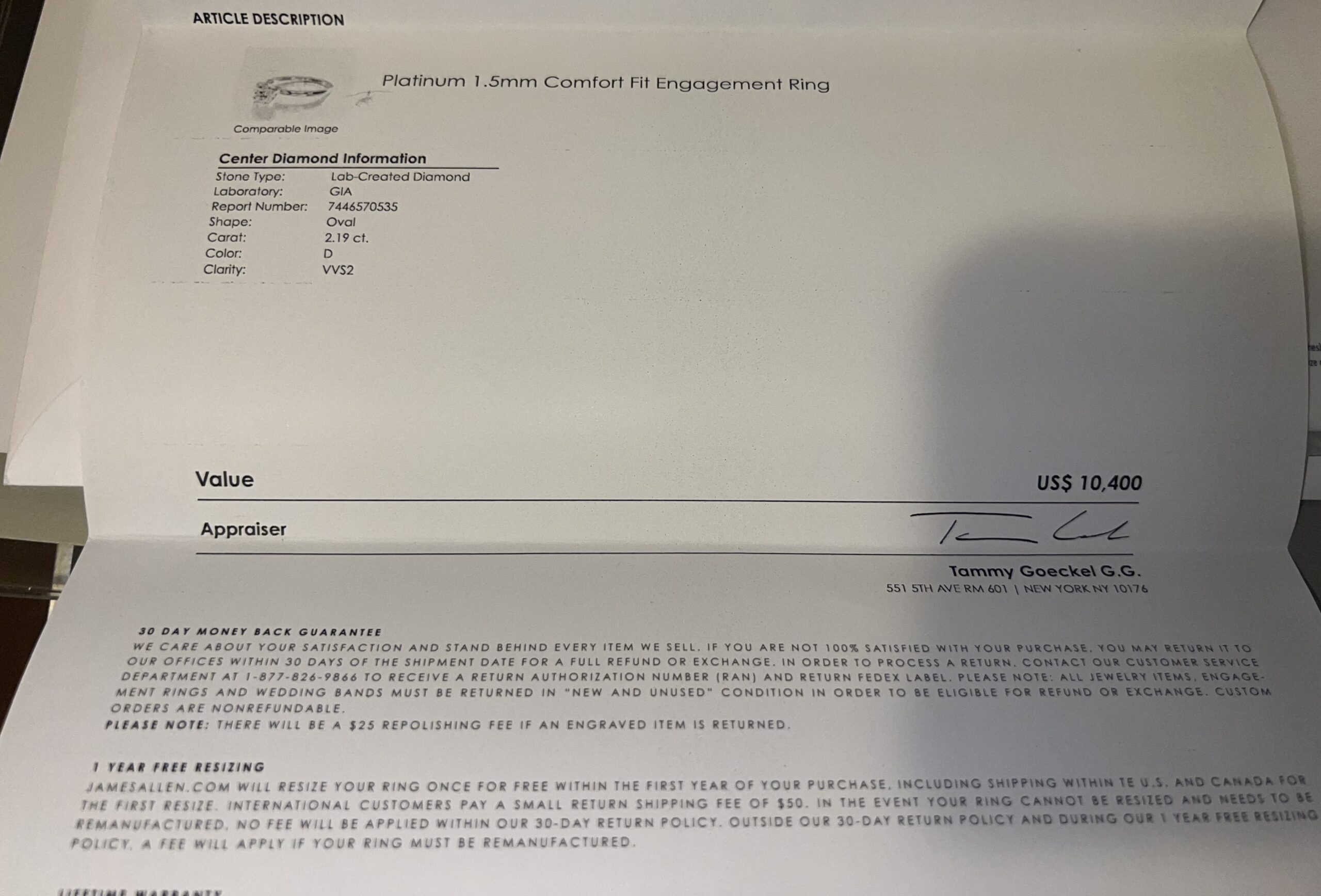 Not Sure/Unknown 2.19 Carat D VVS2 Oval Lab Grown Diamond Ring - Image 6