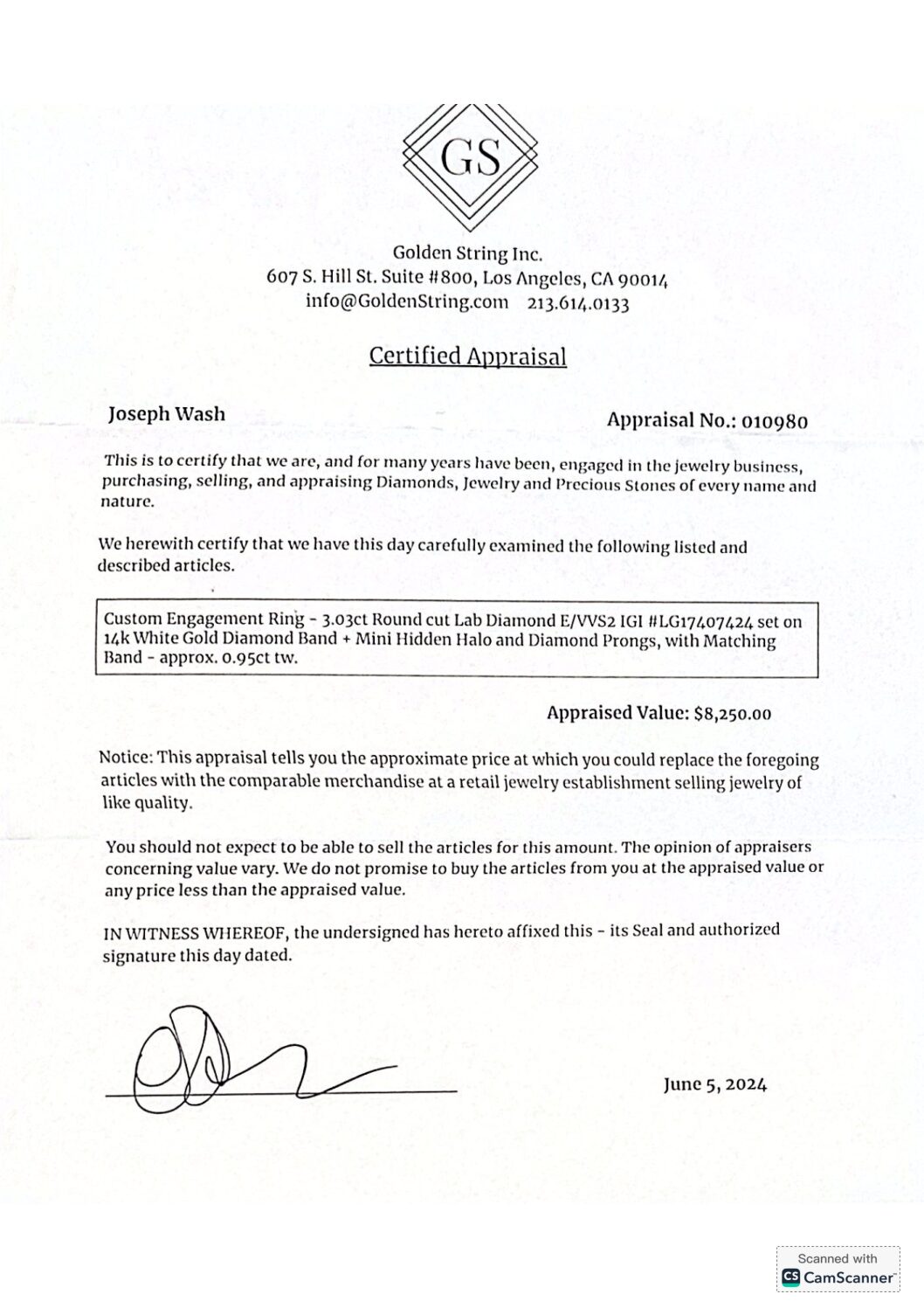 IGI 3.03 Carat E VVS2 Round Lab Grown Diamond Ring - Image 8