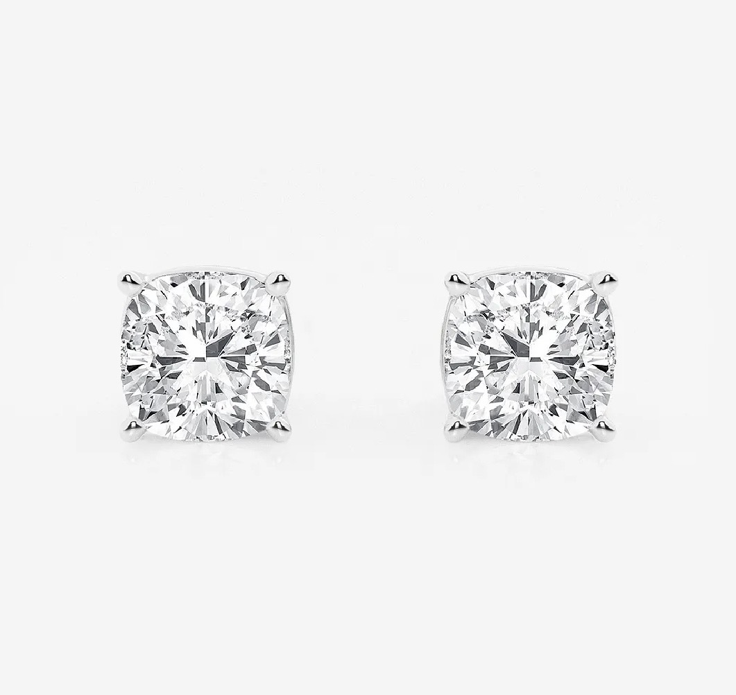 IGI 2 Carat D VVS1 Cushion Lab Grown Diamond Earrings