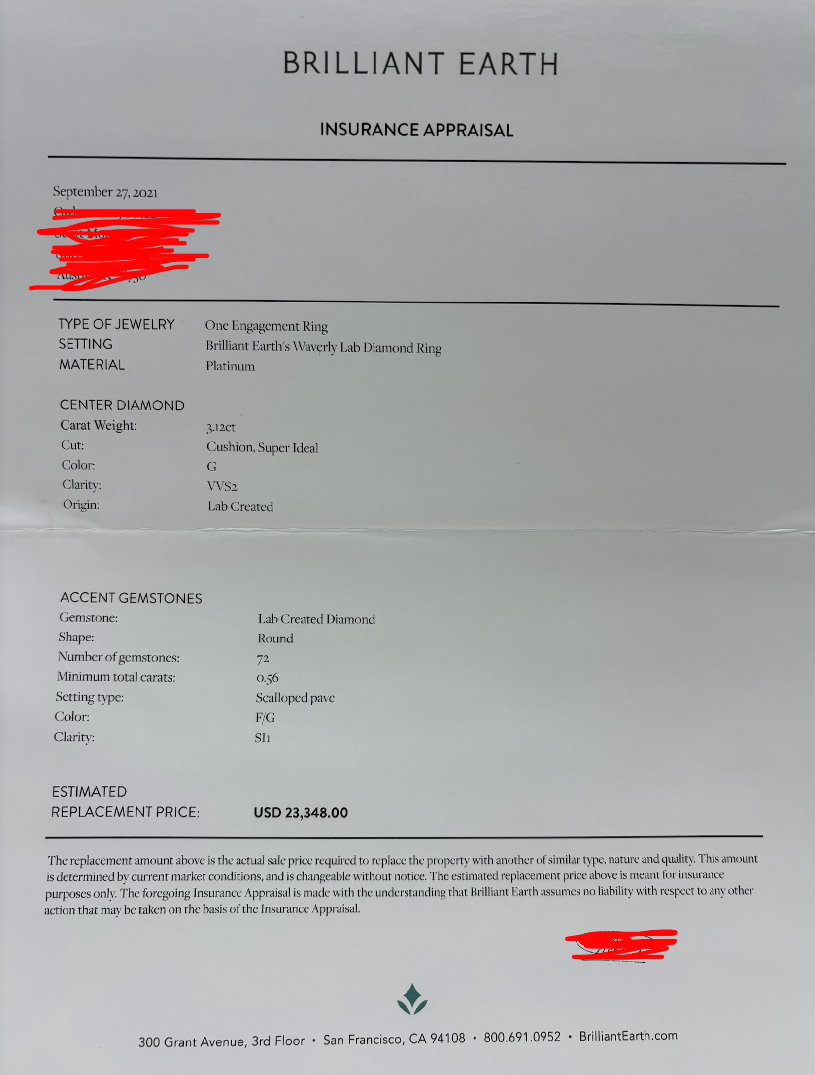 IGI 3.12 Carat G VVS2 Cushion Lab Grown Diamond Ring - Image 6