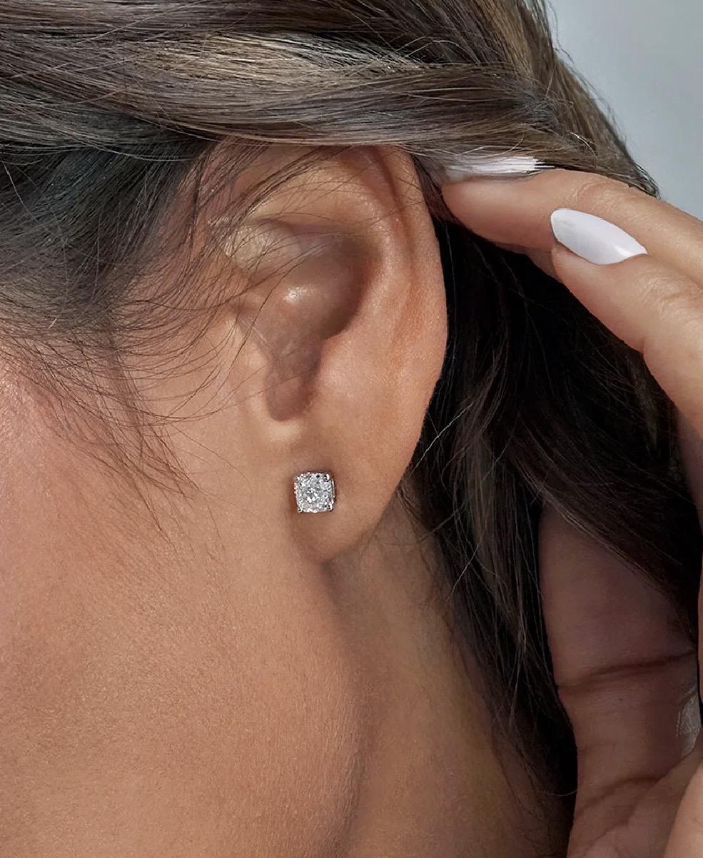 IGI 2 Carat D VVS1 Cushion Lab Grown Diamond Earrings - Image 2