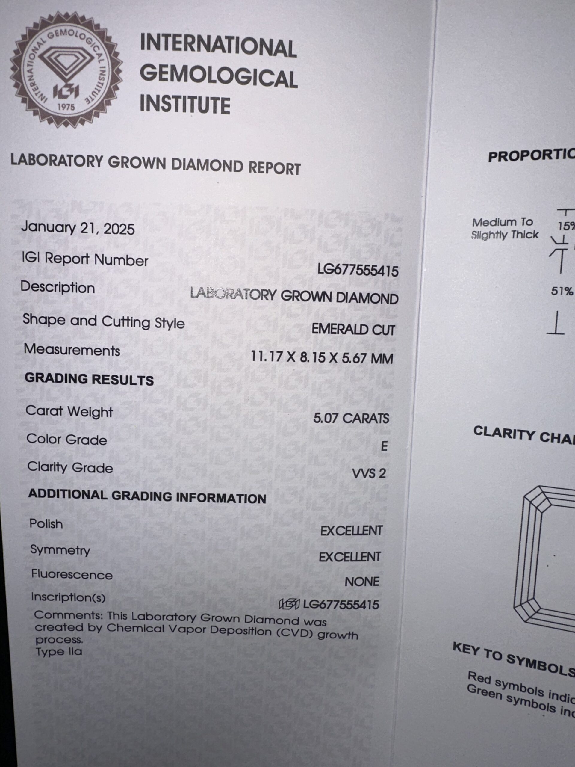 IGI 5.07 Carat E VVS2 Emerald Lab Grown Diamond Loose Diamond - Image 4